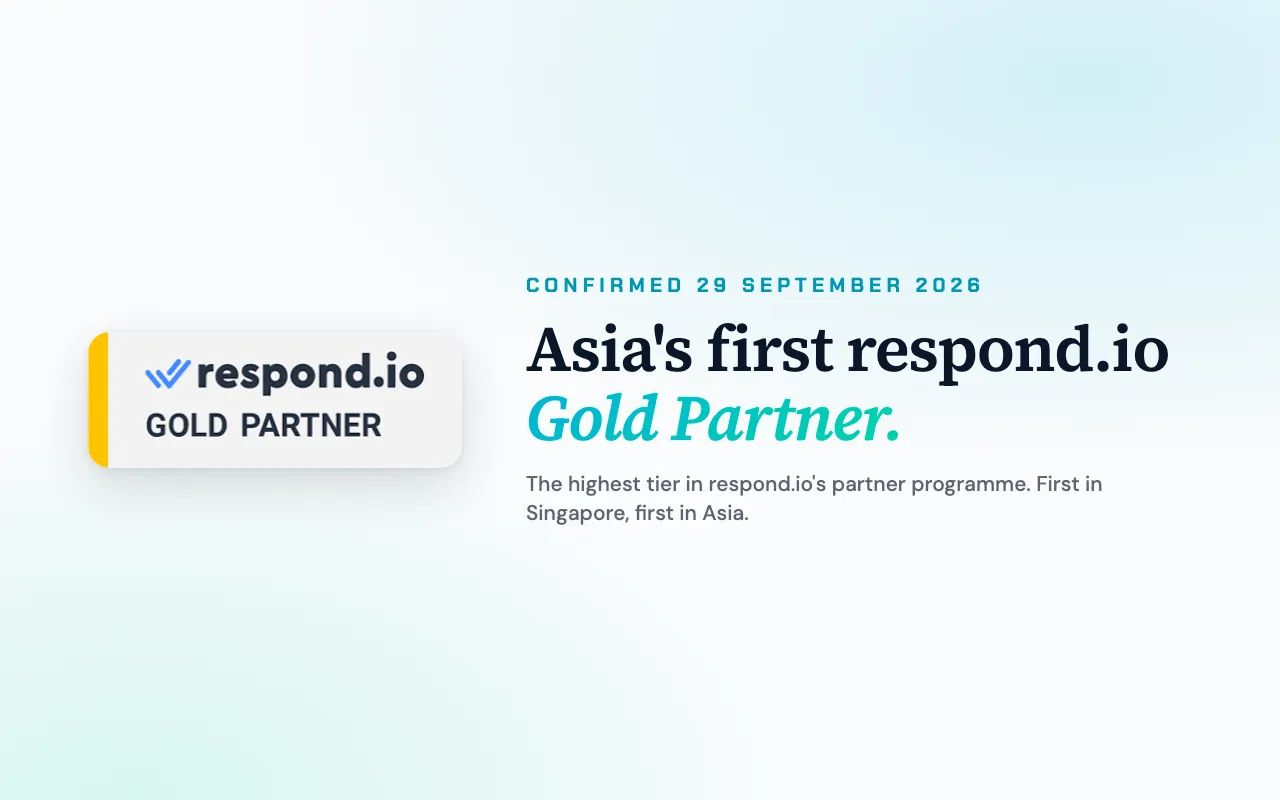 The respond.io Gold Partner badge beside the headline Asia's first respond.io Gold Partner