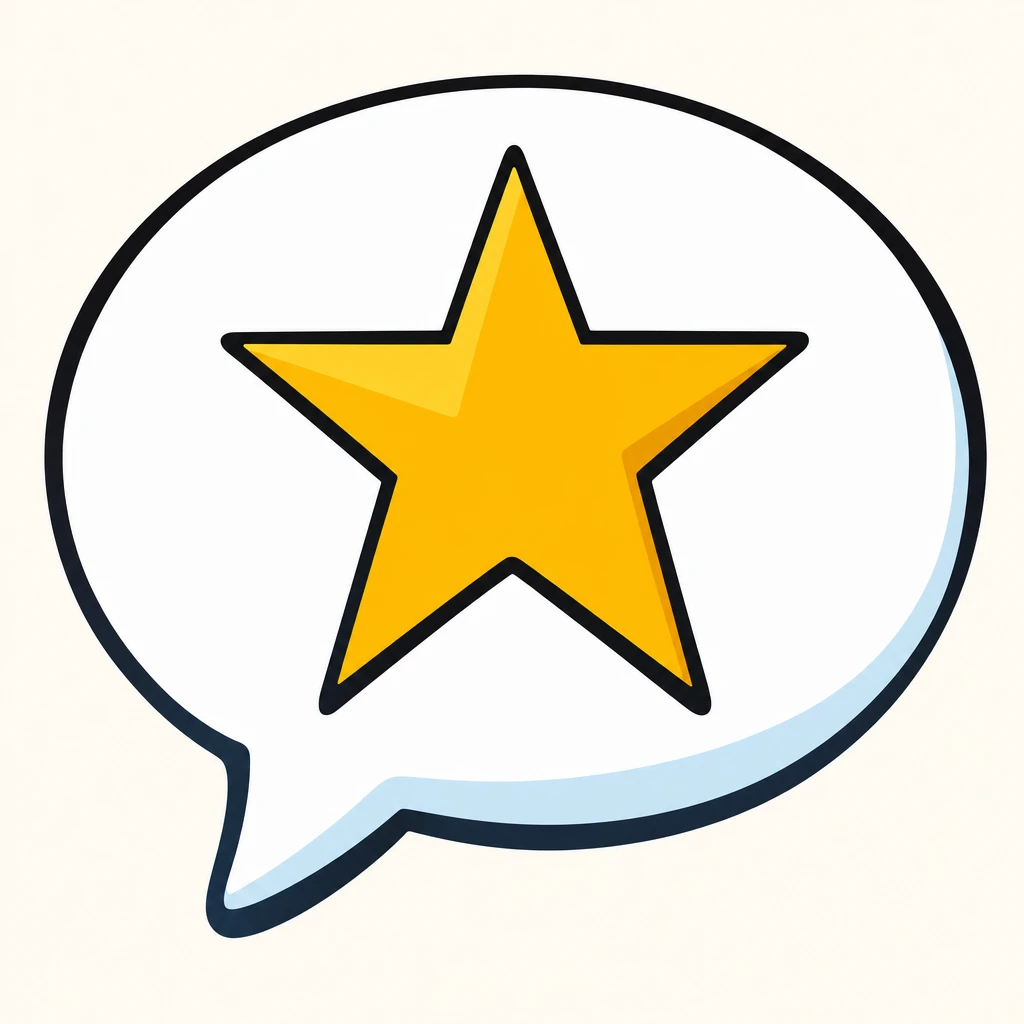 Comic illustration of a chat bubble holding a golden star