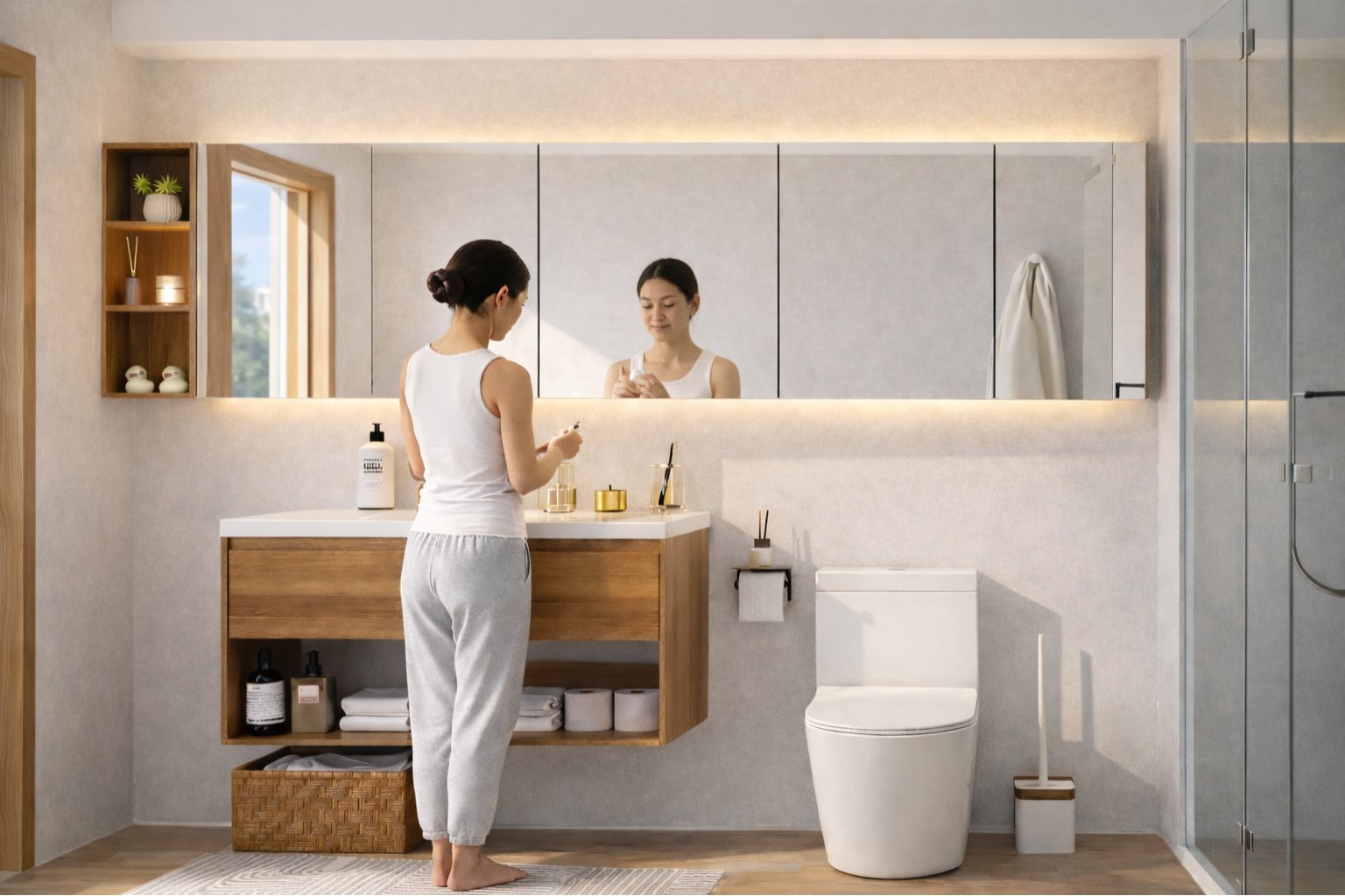 HERA vanity cabinet during a morning routine