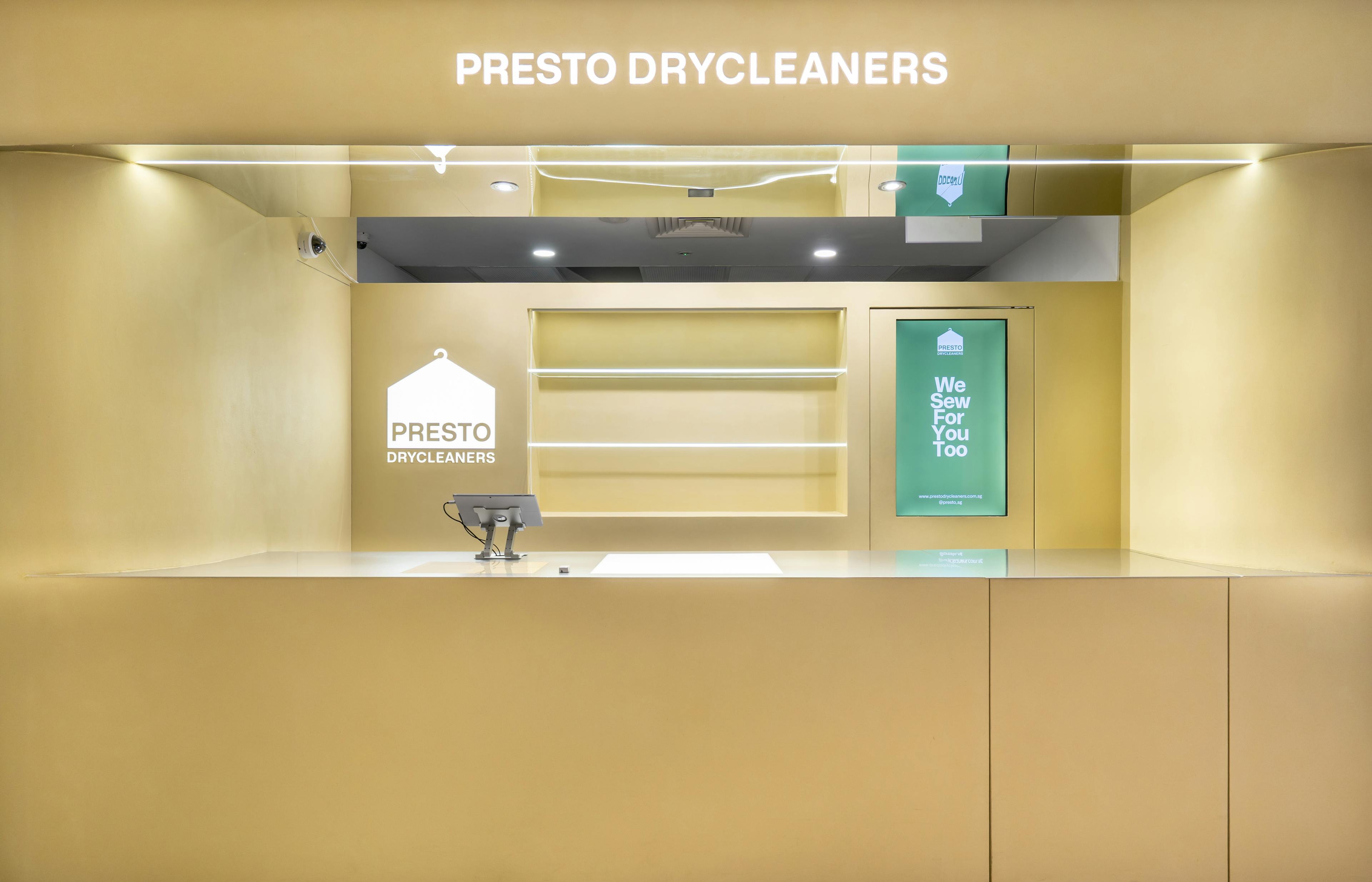 Presto Drycleaners service counter at a Singapore outlet
