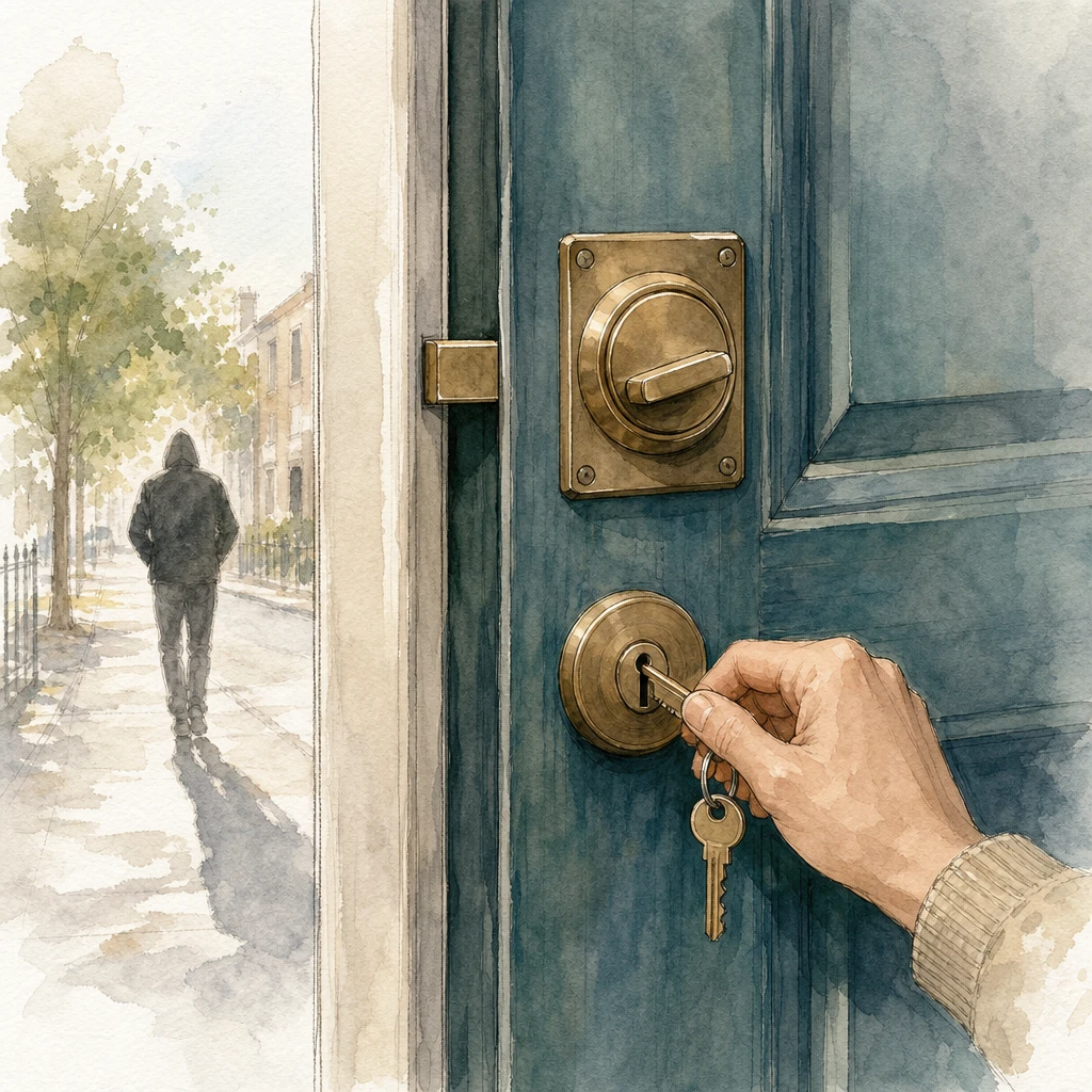 A keeper turns a second key in a door fitted with two locks, illustrating WhatsApp two-step verification