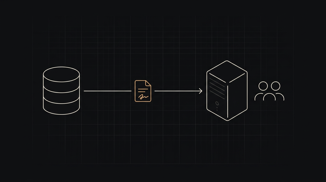 Diagram of zero-retention enterprise contracts: raw data flows from a database, through a signed contract, into a frontier vendor's server. The trust boundary is contractual rather than architectural.
